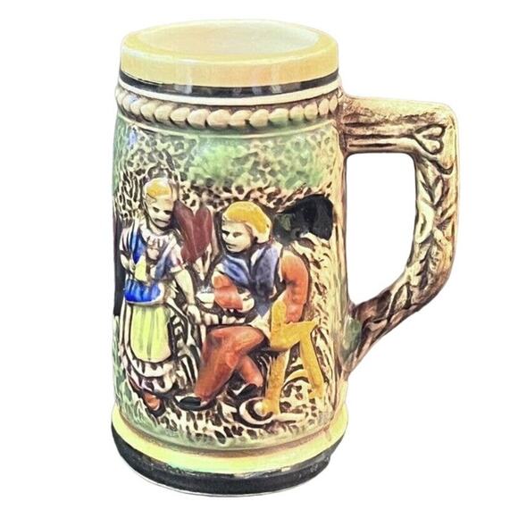 Mini German Beer Stein Mug Ceramic 3.75" Hand-Painted Glazed Vintage - Picture 1 of 6